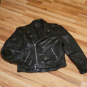 Vintage Black Leather Biker Jacket Size L